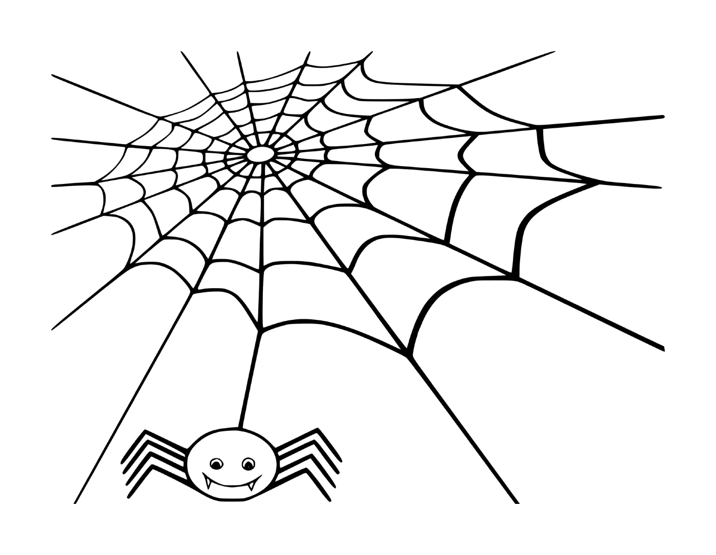   Une toile d'araignée où une araignée attend sa proie 