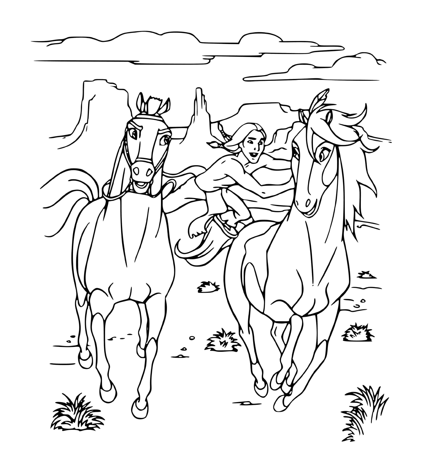   Spirit fait la course avec un autre cheval 