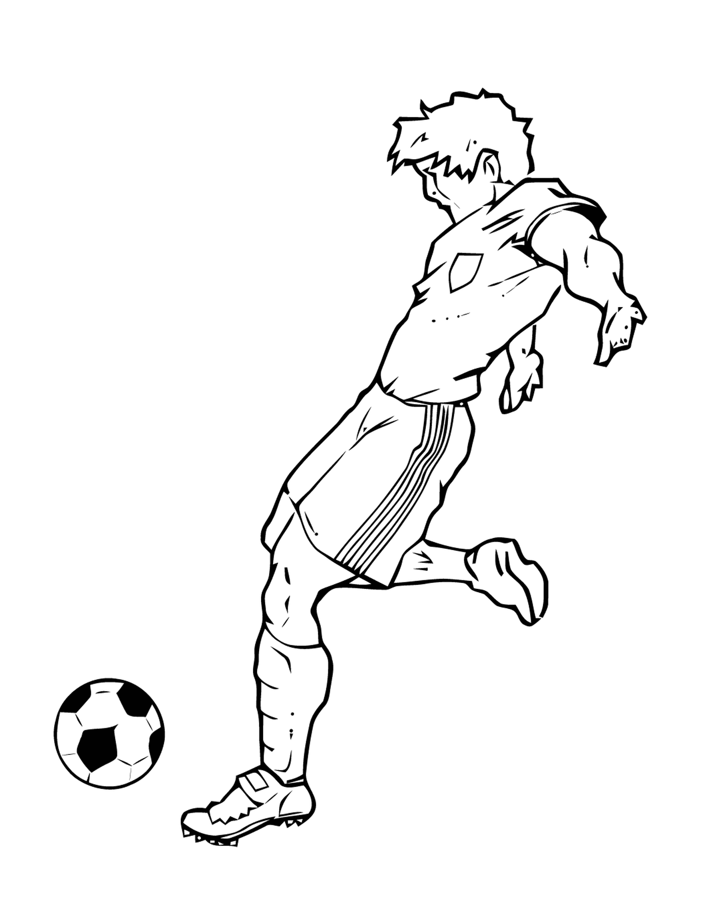   Sport, joueur de foot qui frappe un ballon 