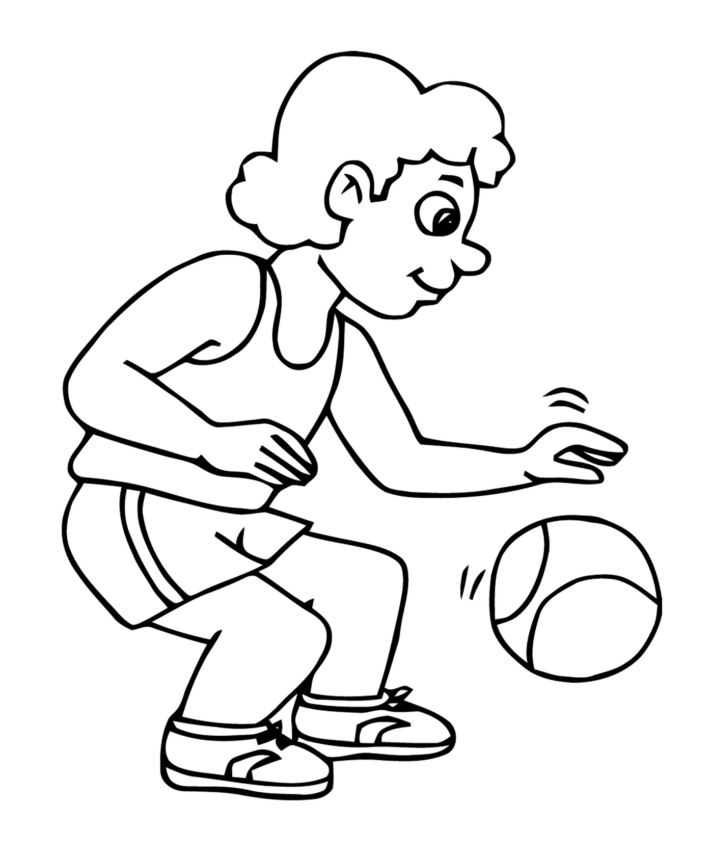   Sport, basketball, homme qui joue avec un ballon au sol 