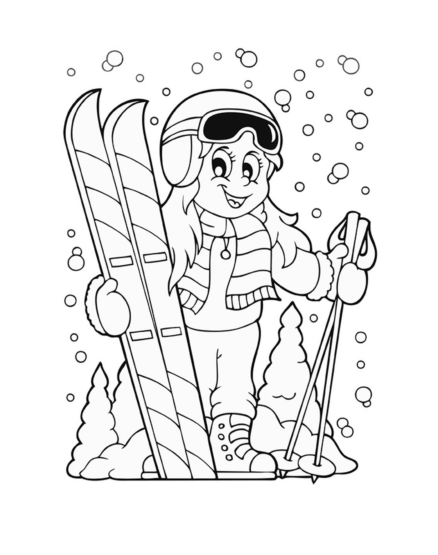   Sport d'hiver, ski, fille tenant des skis 