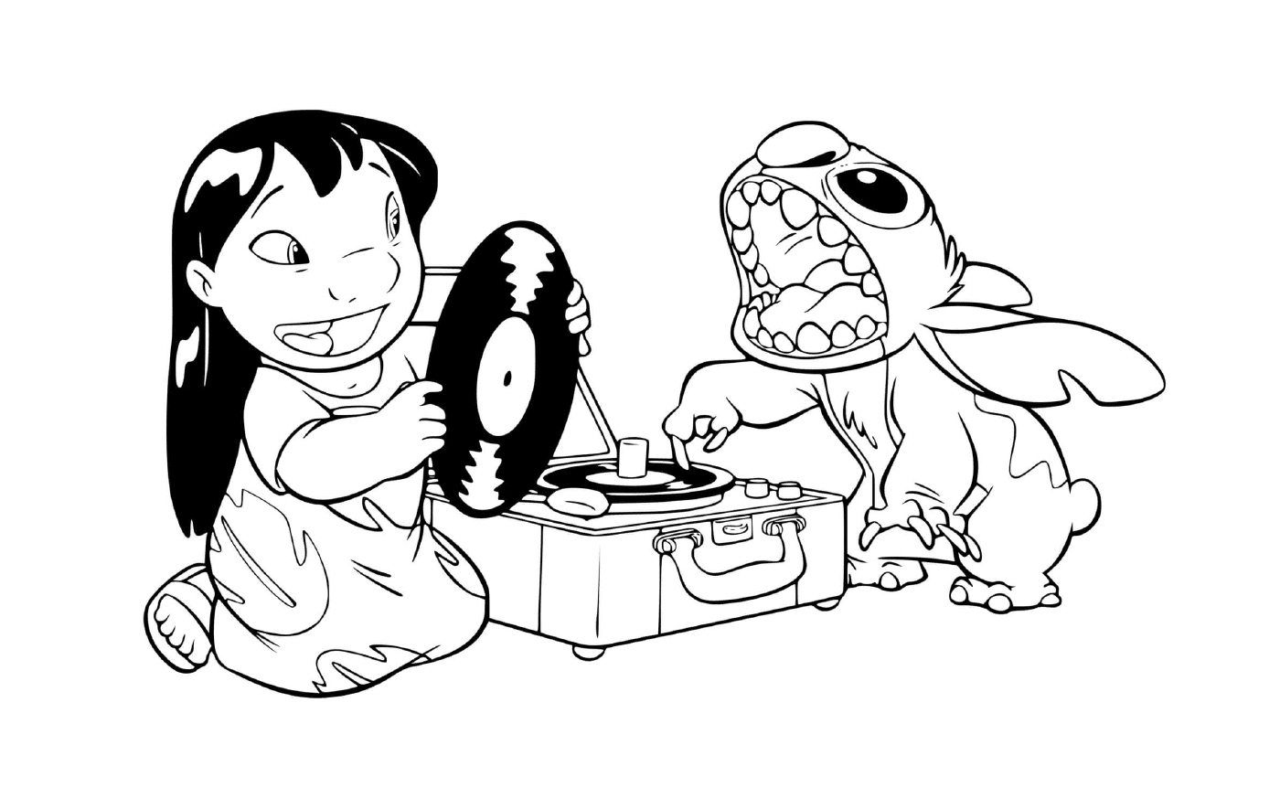   Stitch et Lilo écoutent de la musique 