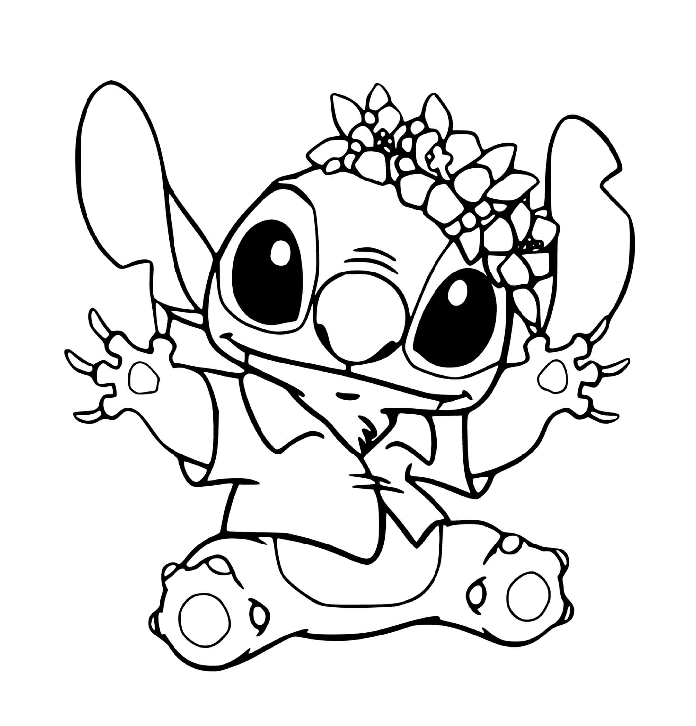   Stitch avec une couronne de fleurs 