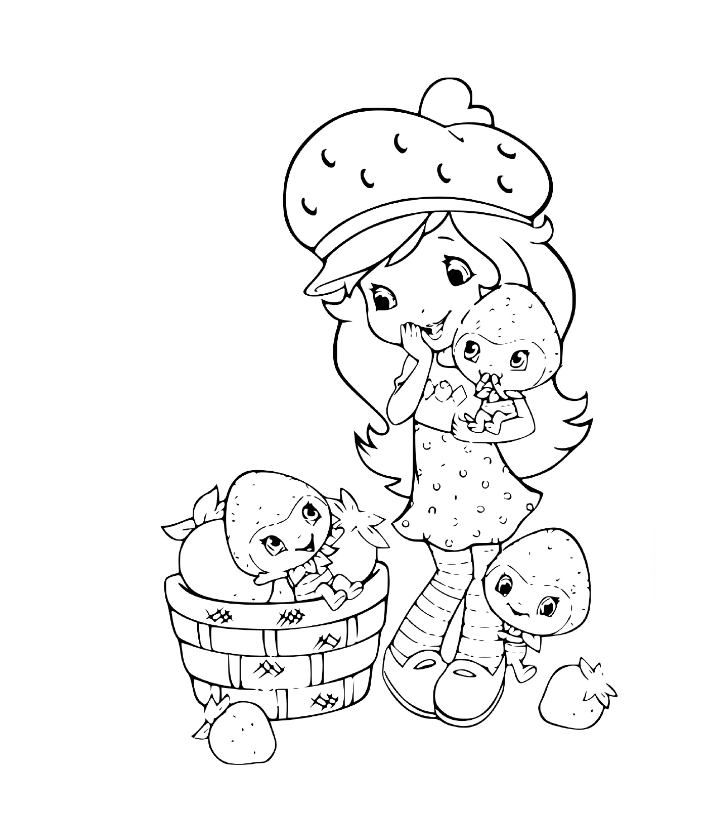  Fraisinette, la fraise joyeuse, avec ses deux bébés 