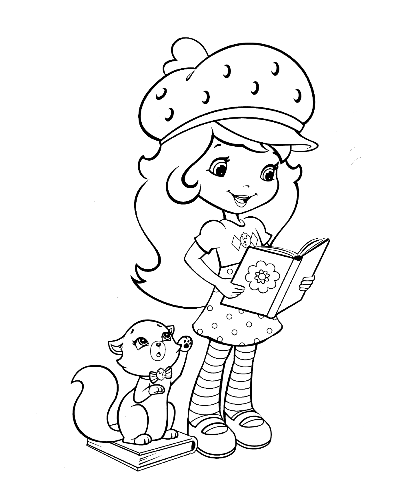   Fraisinette aime lire à son chat 
