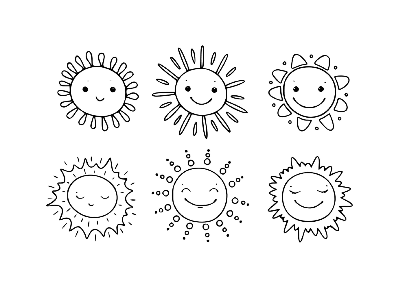   Ensemble de six dessins de soleils 