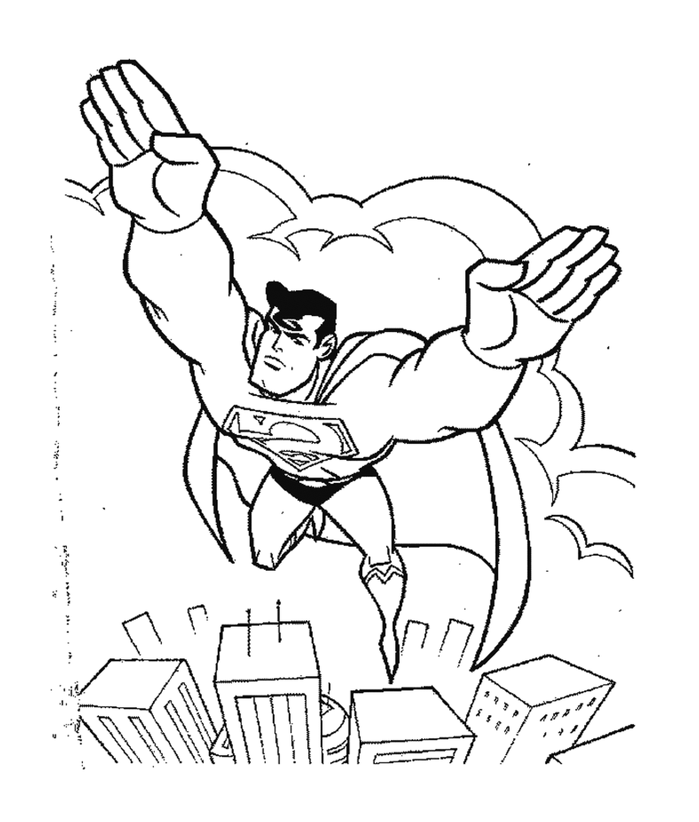   Superman vole au-dessus des gratte-ciel 