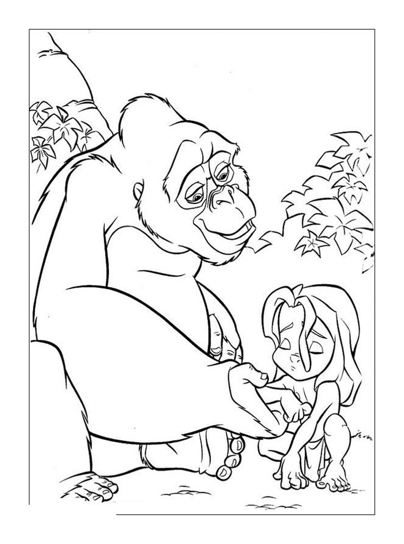   Gorille tenant une fille dans ses bras 
