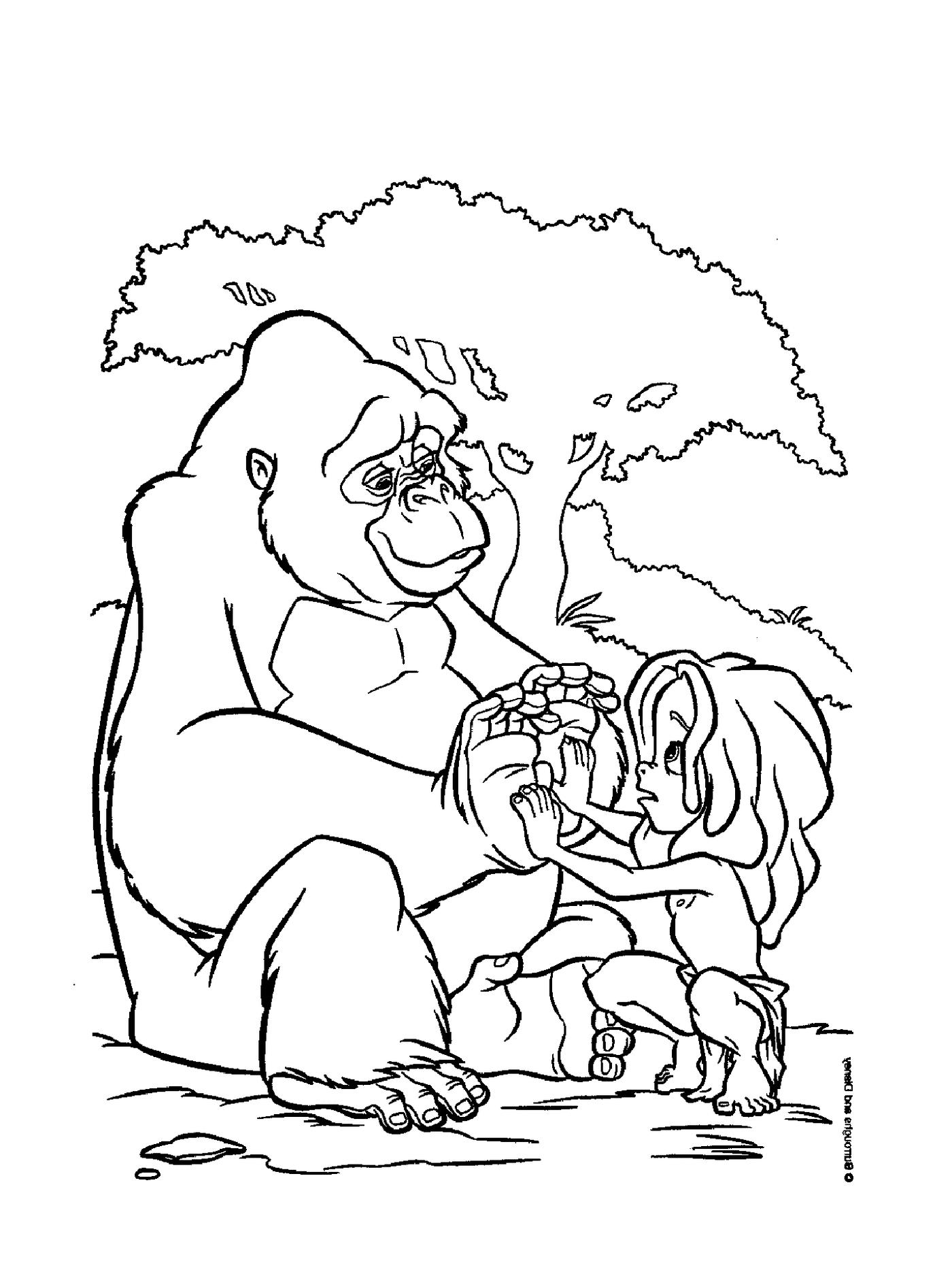   Adulte et enfant jouant avec un gorille 