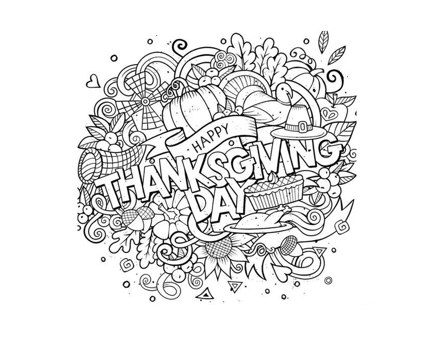   Une joyeuse page de coloriage de Thanksgiving 