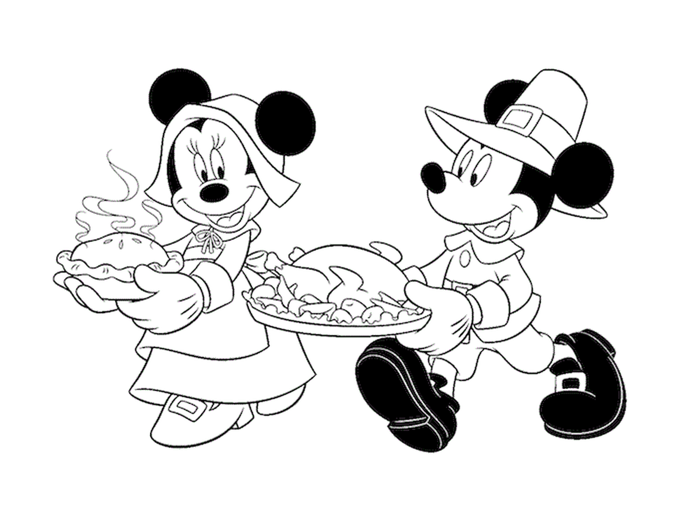   Mickey Mouse tenant une assiette de dinde 