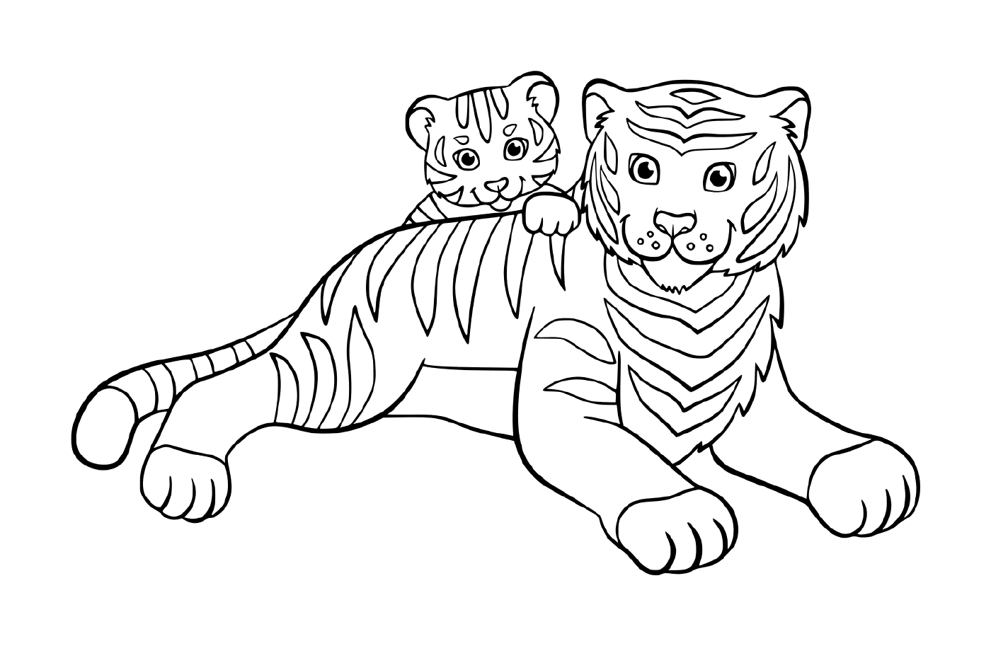   Un tigre avec son bébé tigre 