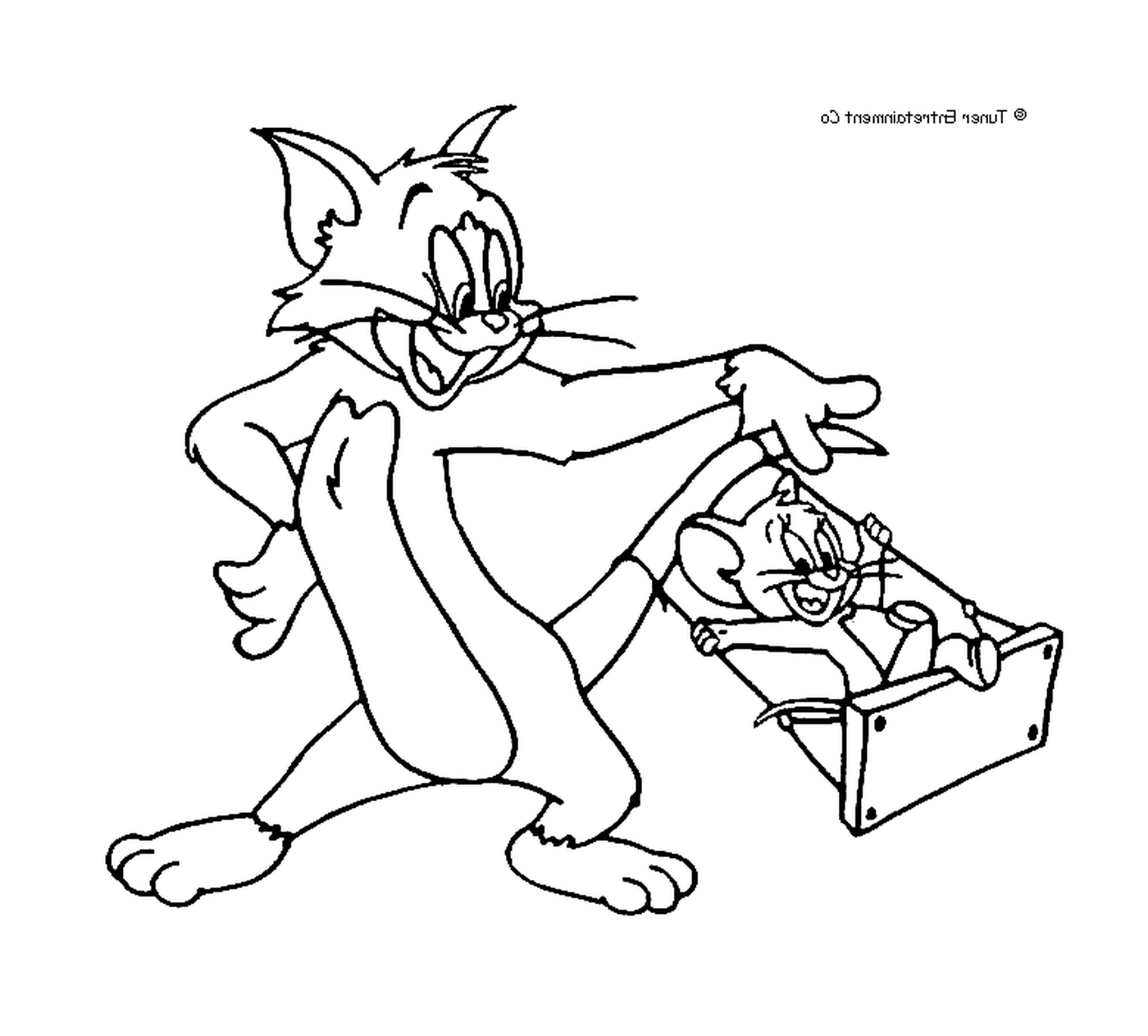   Jerry balance Tom sur une balançoire 