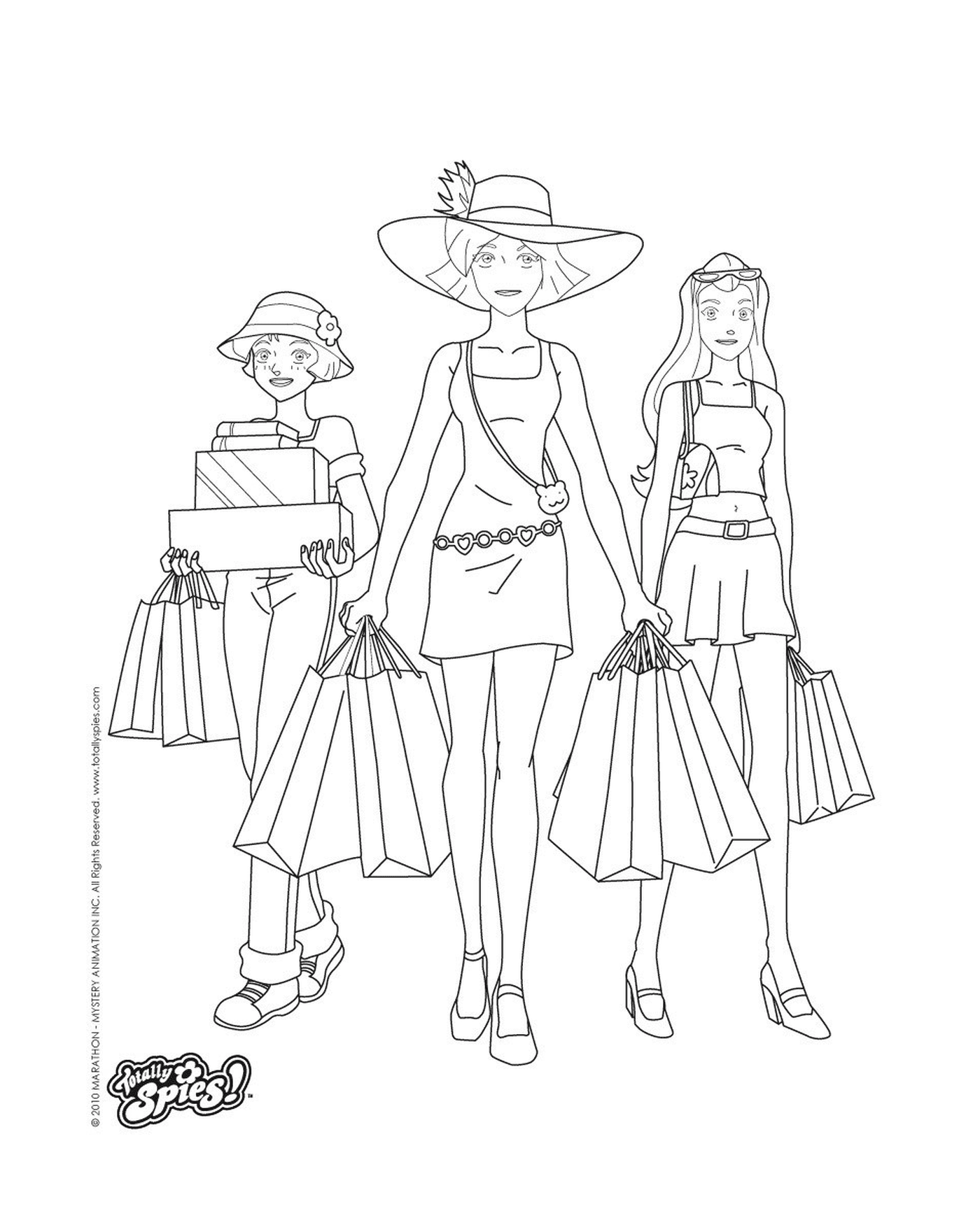   Trois femmes tenant des sacs de shopping 