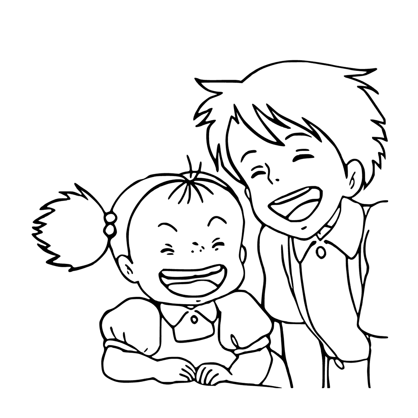   Garçon et petite fille riant ensemble 