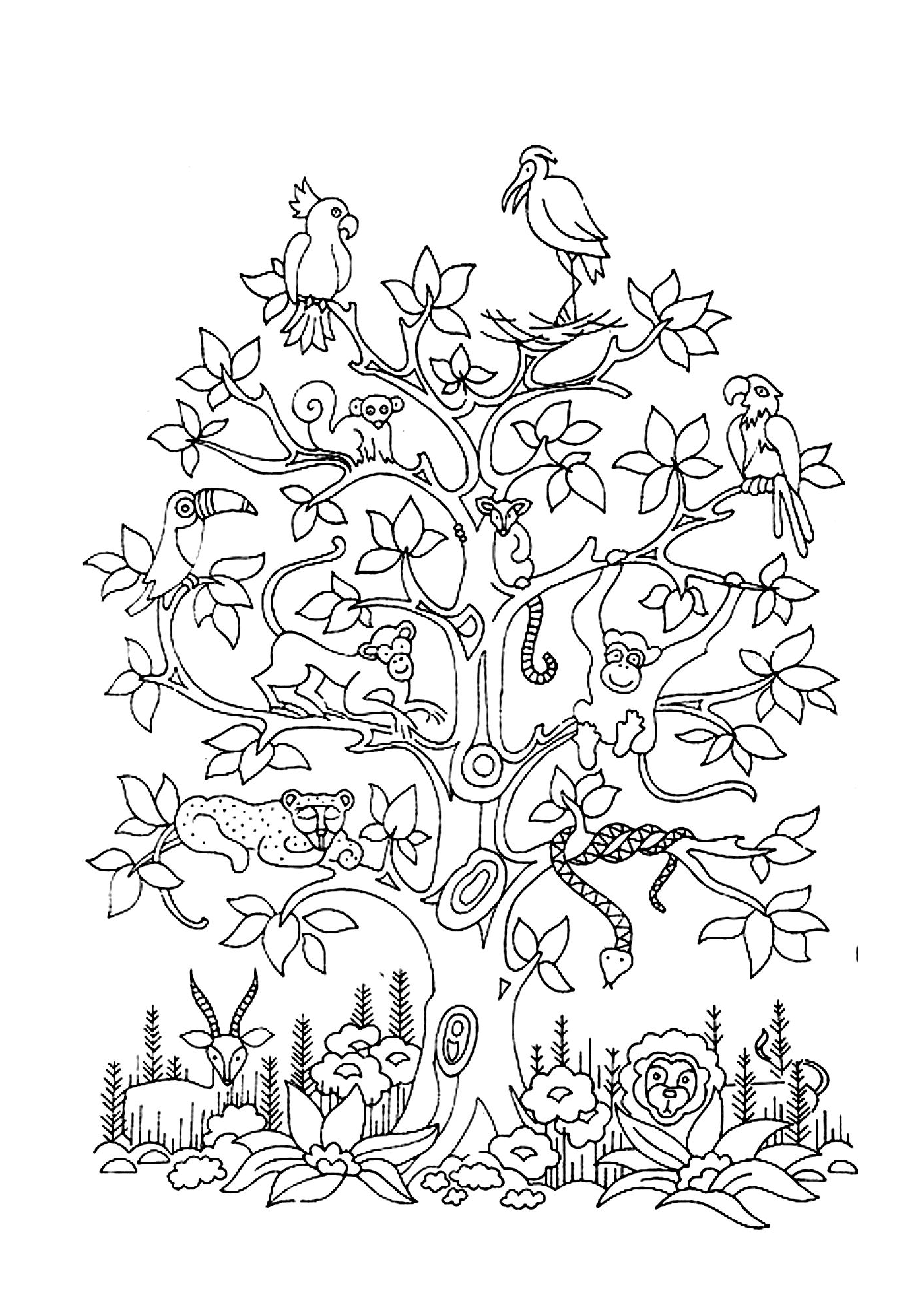   Un arbre avec des oiseaux 