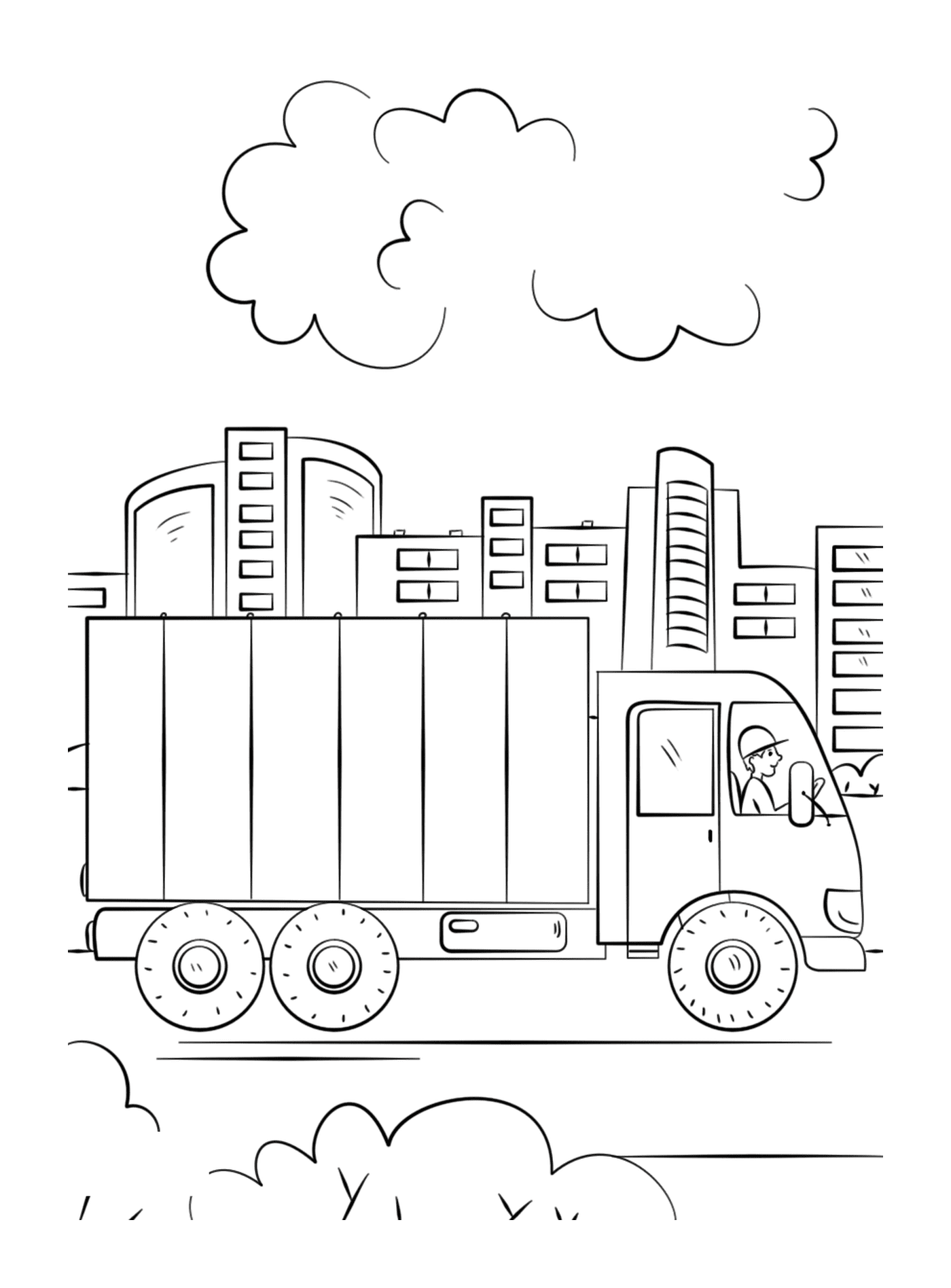   Camion de livraison roulant dans une rue 