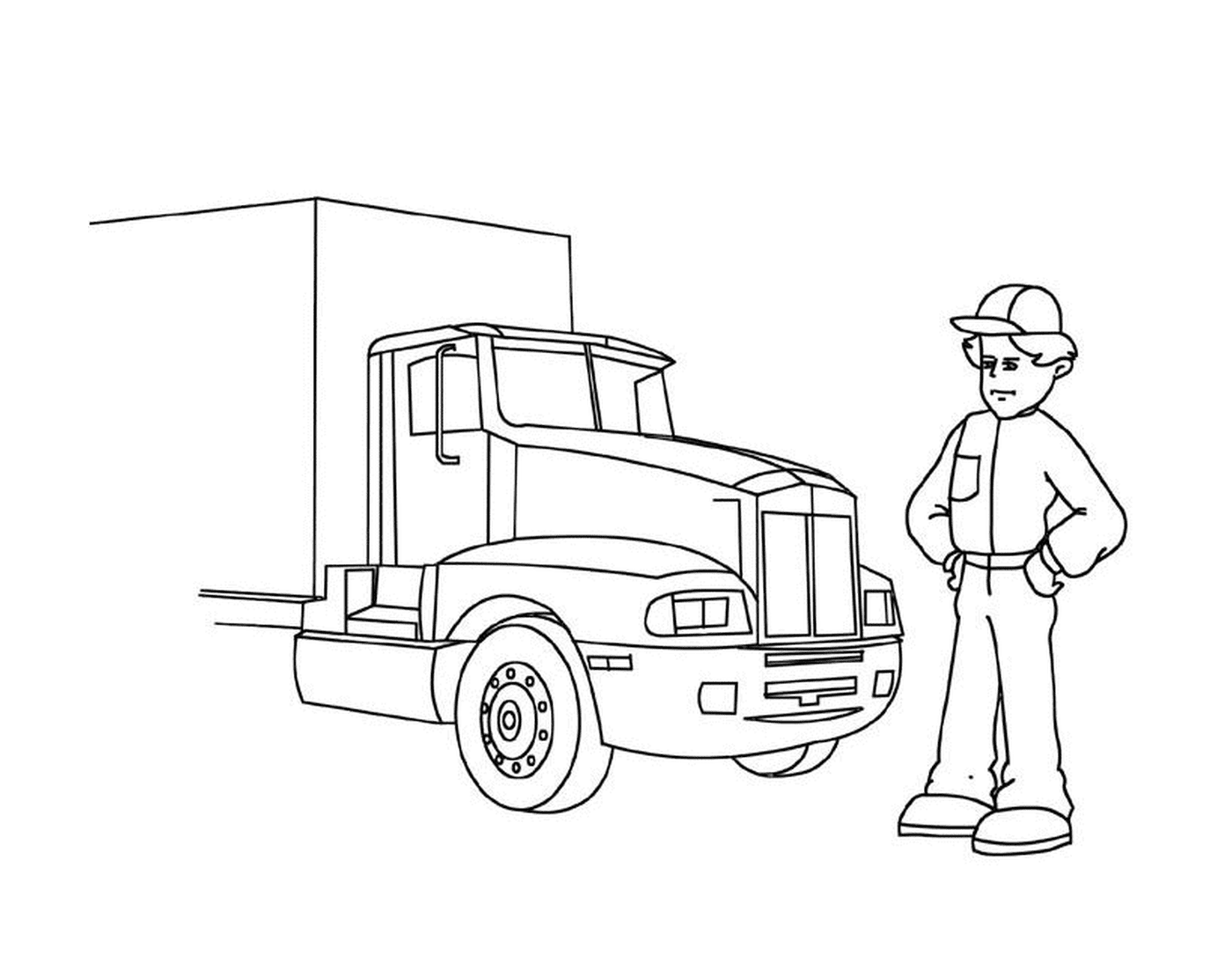   Homme devant un gros camion 