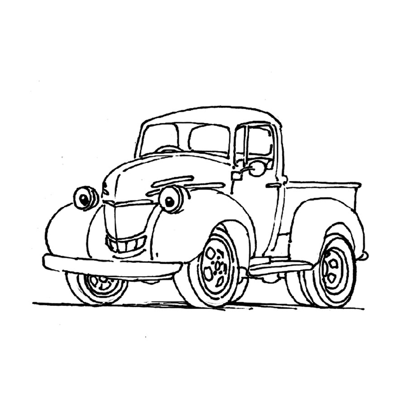   Vieux camion avec un visage souriant dessiné sur le côté 