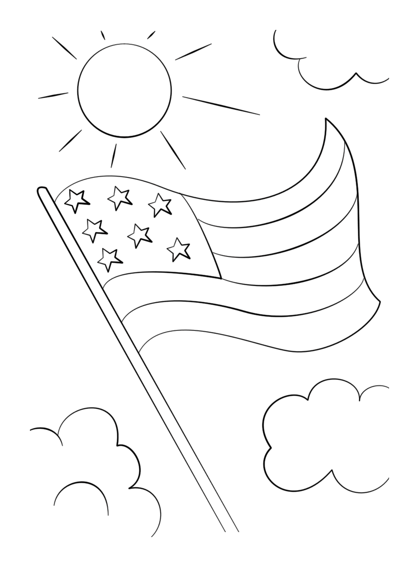   Drapeau américain avec des étoiles flottant dans le ciel 