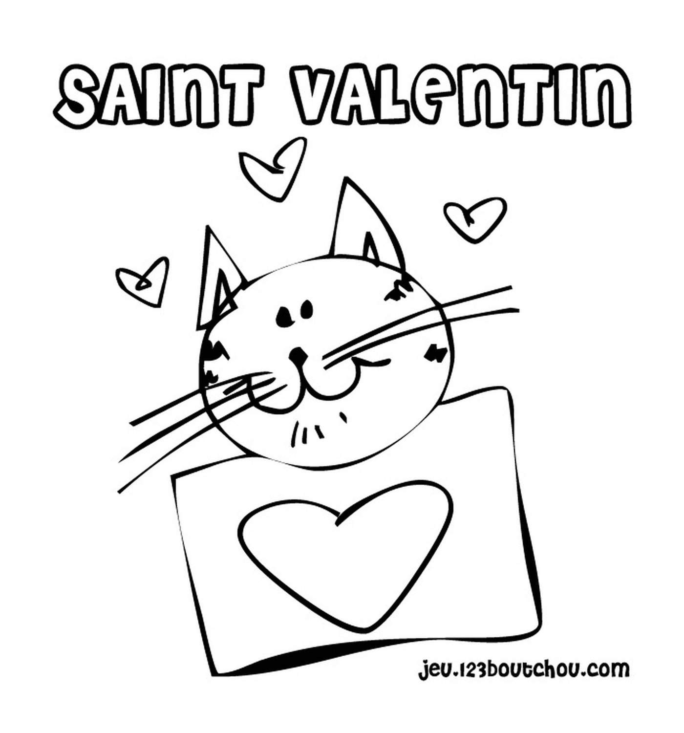   Saint-Valentin, chat avec cœurs 
