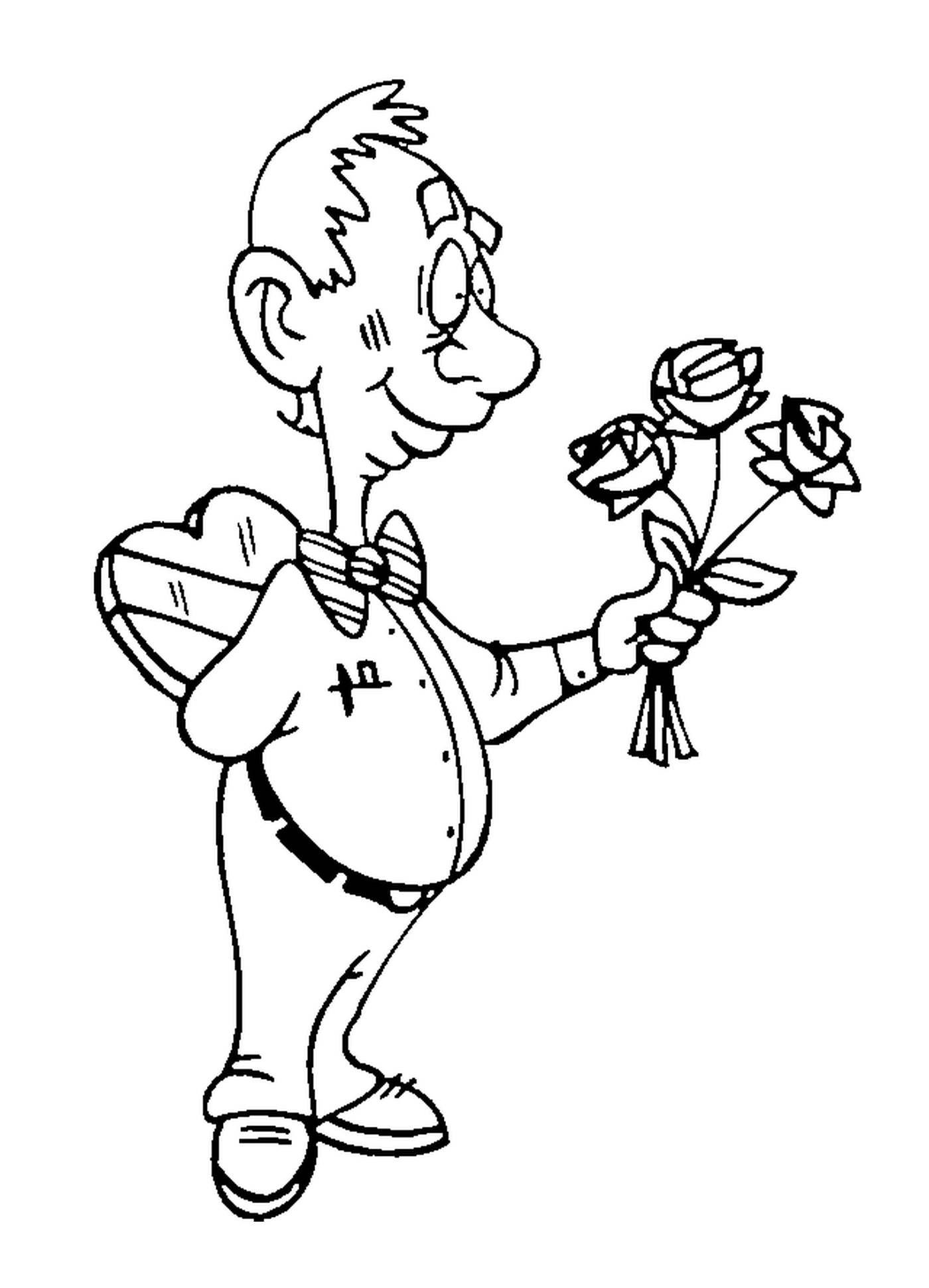   Un homme tenant un bouquet de roses 