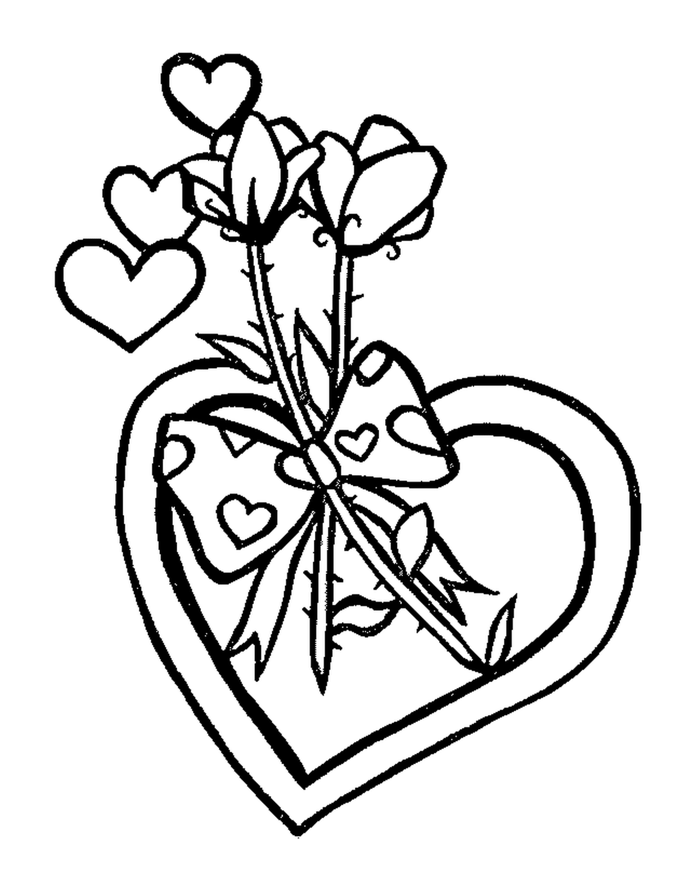  Un cœur avec un bouquet de fleurs 