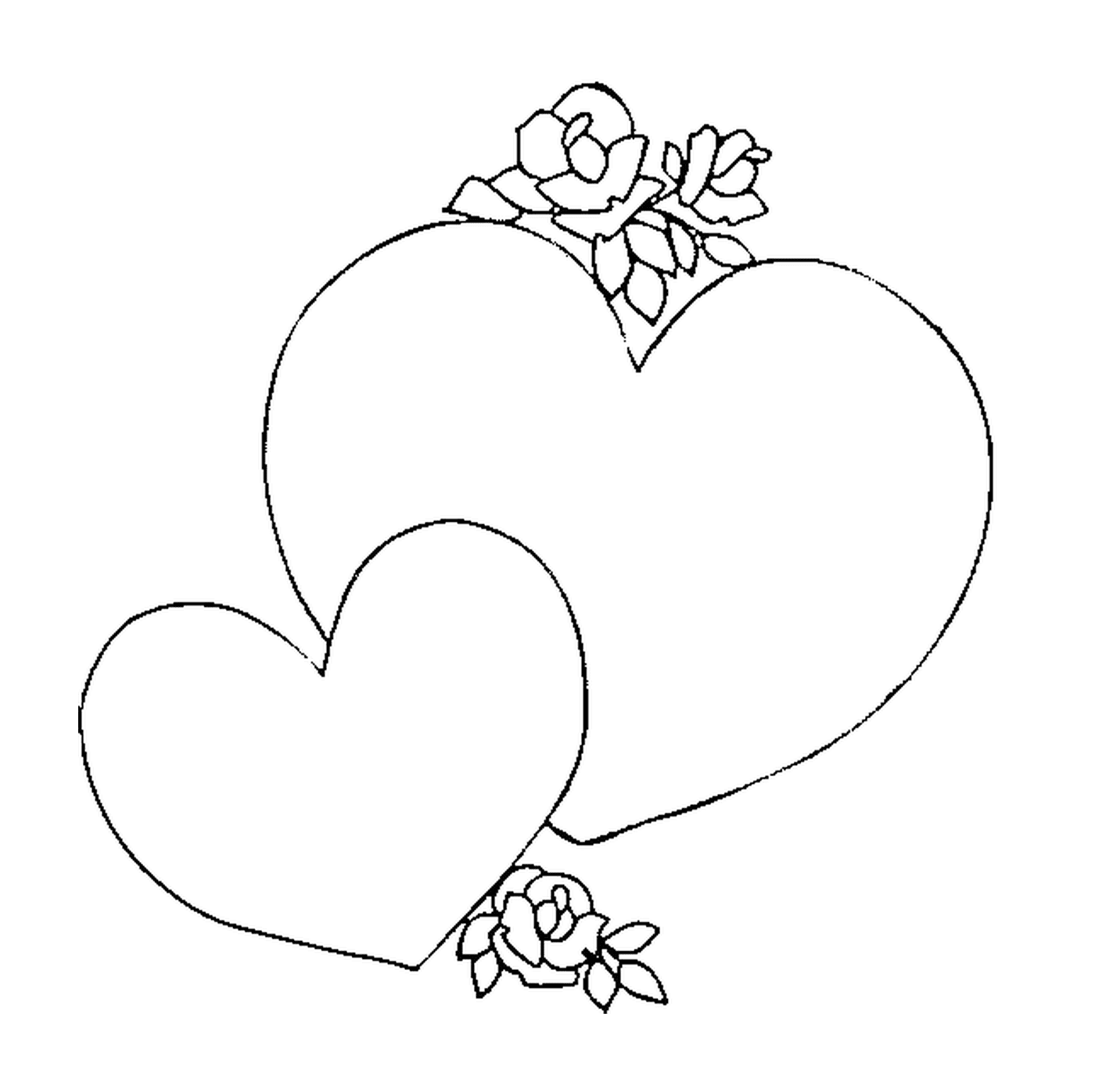   Deux cœurs avec des roses empilées 