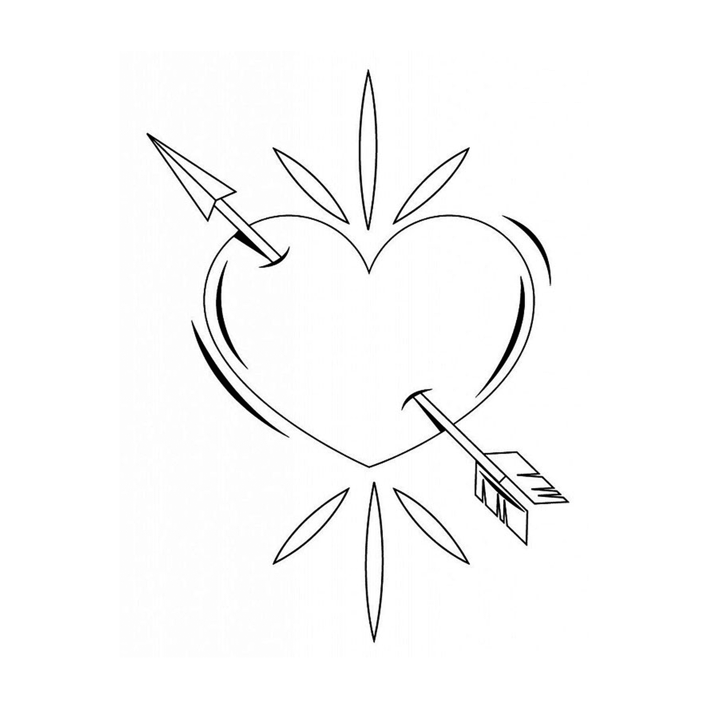   Un cœur transpercé par une flèche dessiné à l'encre noire 