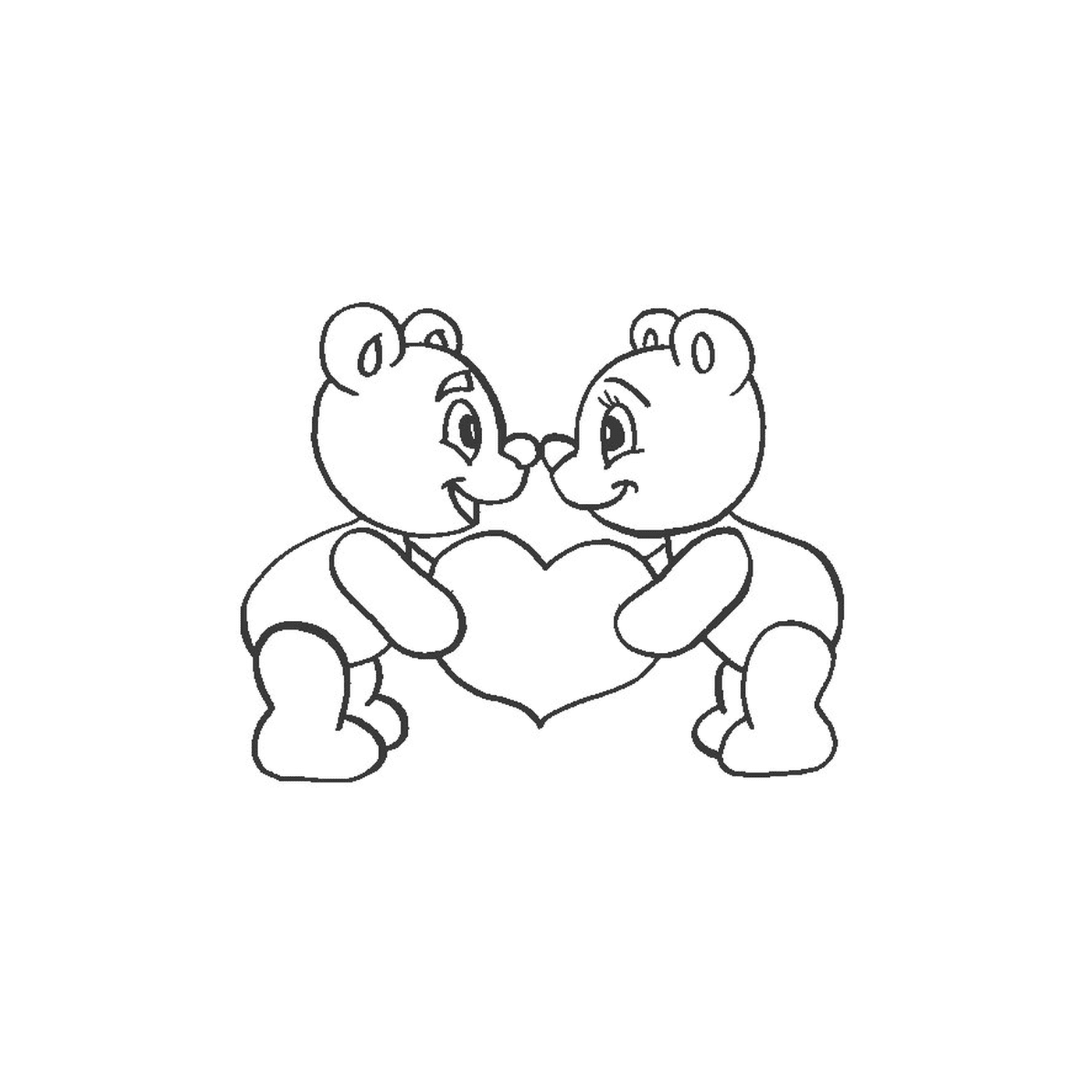   Deux ours en peluche tenant un cœur dans leurs mains 