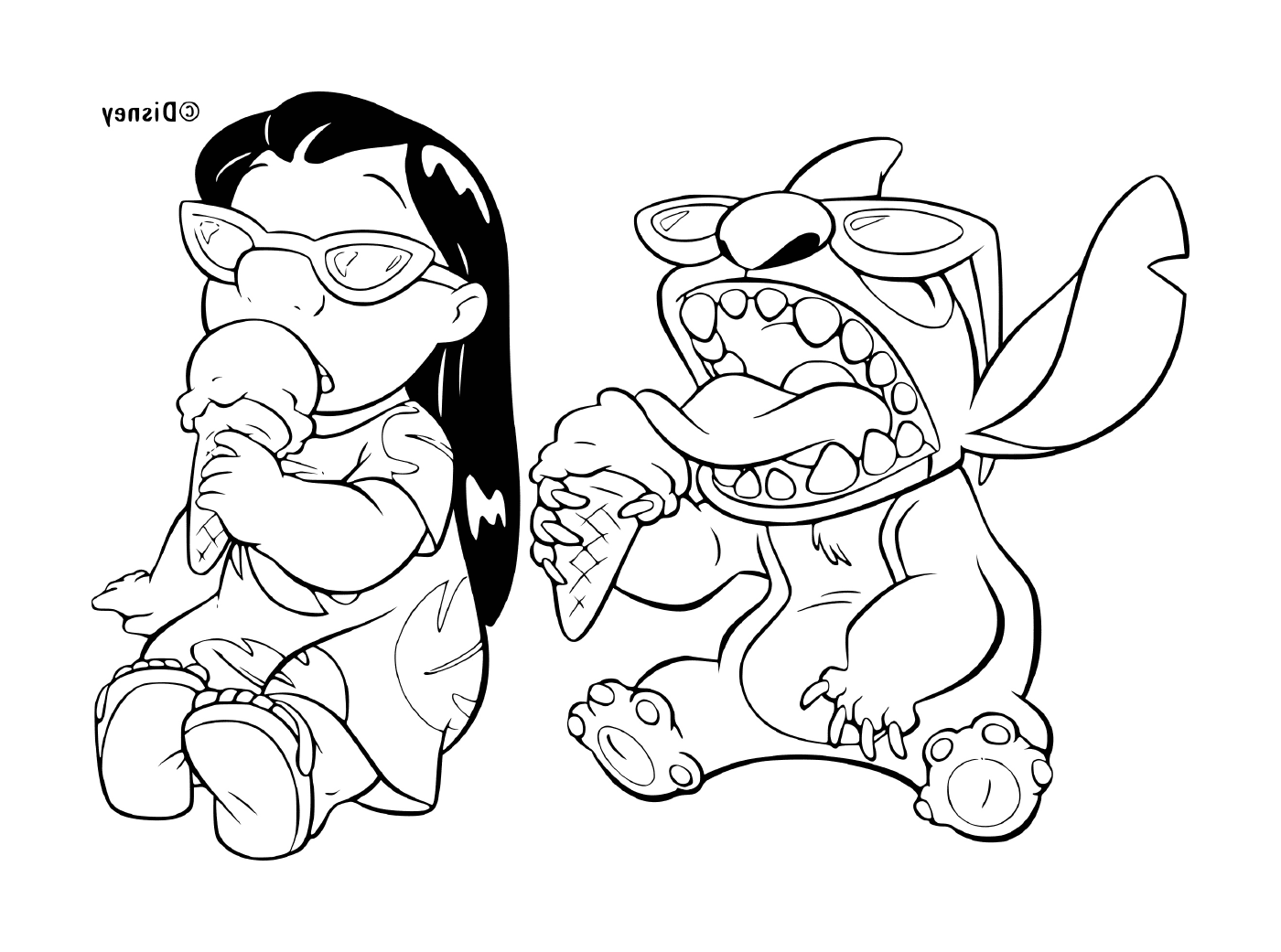   Deux personnages de dessin animé, dont l'un mange une part de pizza 