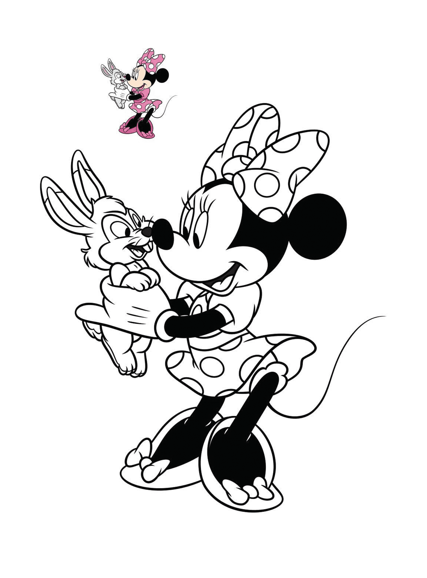   Minnie Mouse tient un lapin dans ses mains 