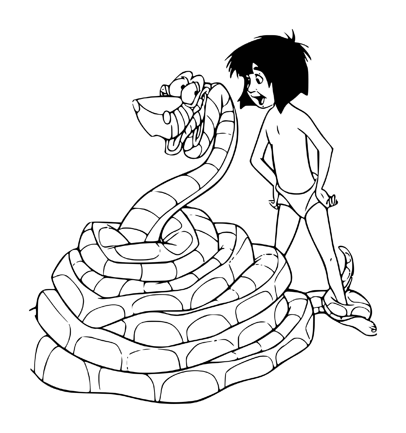   Un homme debout à côté d'un serpent 