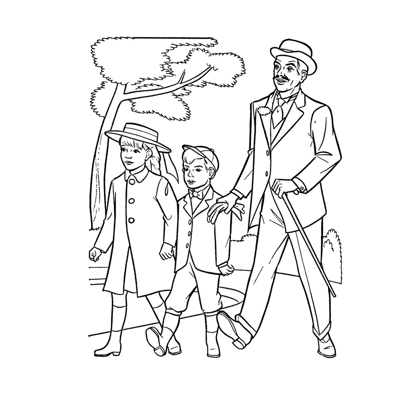   Un homme et deux enfants 