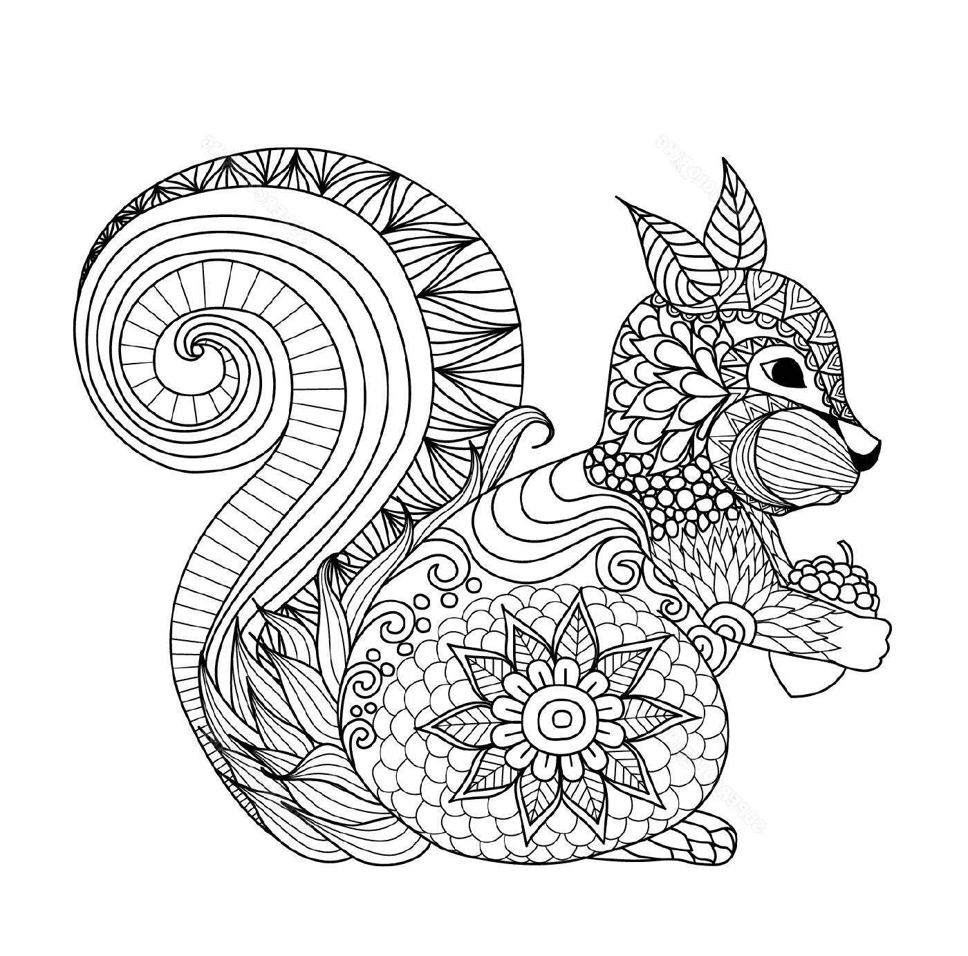   Écureuil élégant en style zentangle 