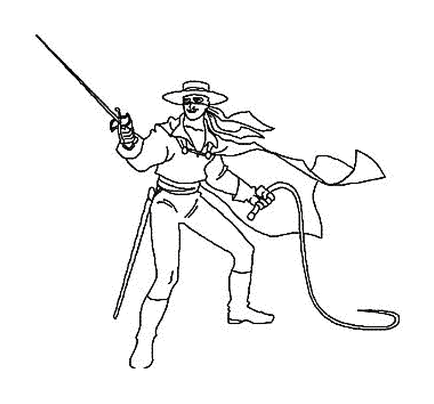   Zorro avec son fouet et son épée 